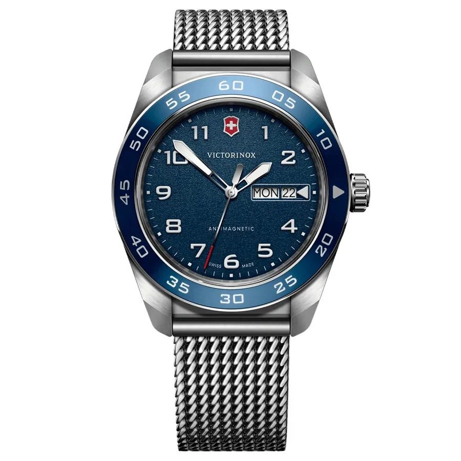 Victorinox Swiss Army 42mm Blue Dial, Silver-Tone Stainless Steel Bracelet, front view