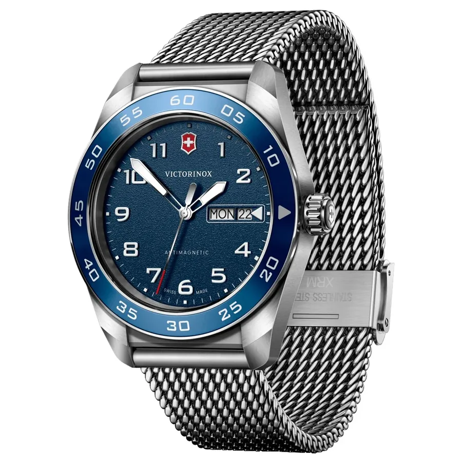 Victorinox Swiss Army 42mm Blue Dial, Silver-Tone Stainless Steel Bracelet, view 4