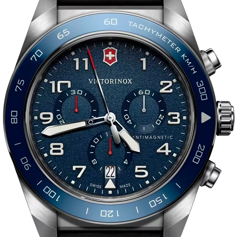 Victorinox Swiss Army 42mm Chronograph Black Dial, Black Leather Strap, view 2