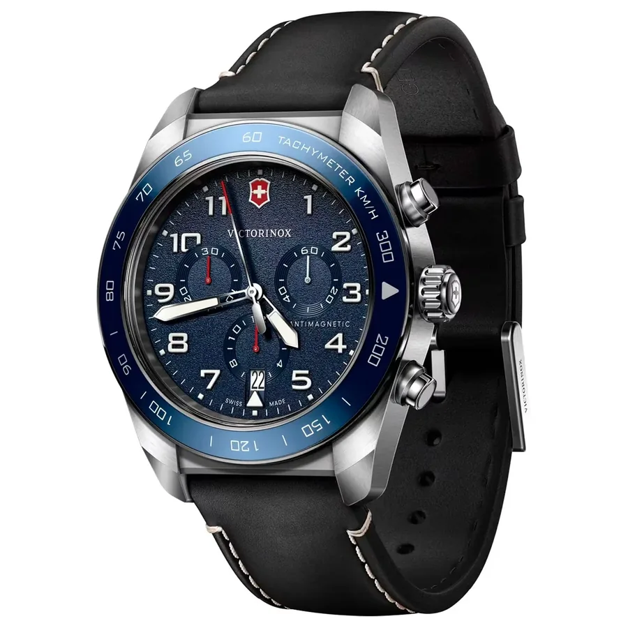 Victorinox Swiss Army 42mm Chronograph Black Dial, Black Leather Strap, view 4