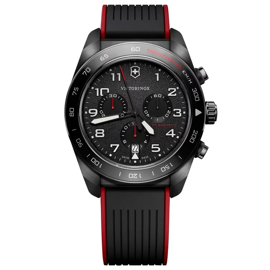 Victorinox Swiss Army 42mm Chronograph Black Dial, Black Rubber Strap, Ref. 242051, front view